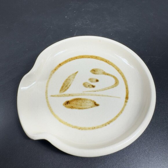 Vintage Hand Made Stoneware Pottery Spoon Rest Dish Holder Artist Signed Dish - Picture 11 of 11